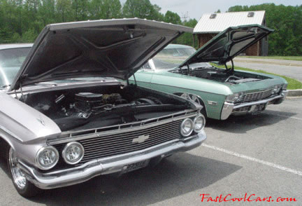 Lowriders that have been lowered, dropped, slammed, and scraping, using many different modifications.